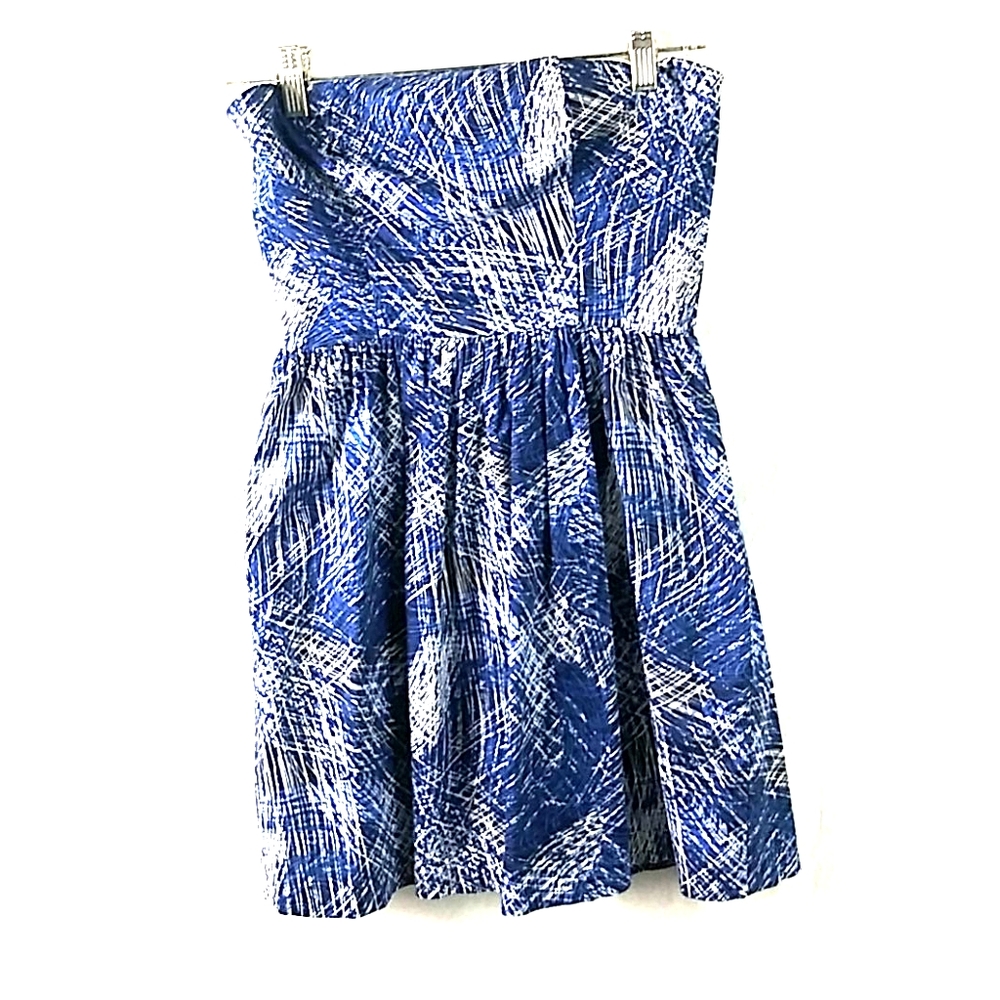 4/20 Love...addy strapless blue big zip mini dress S